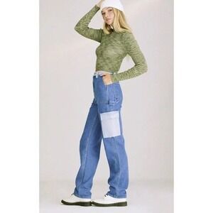 PacSun Carpenter Jeans Light Wash Blue Denim Patch Pockets Women Size 26